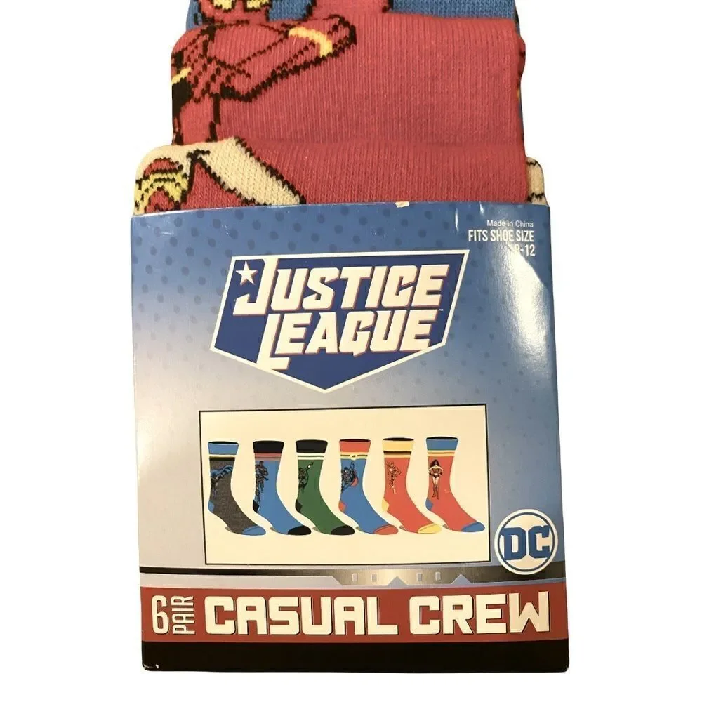 Marvel Mens 6 Pair Crew Socks Green Lantern The Flash Wonder Fits Shoe Size 8-12